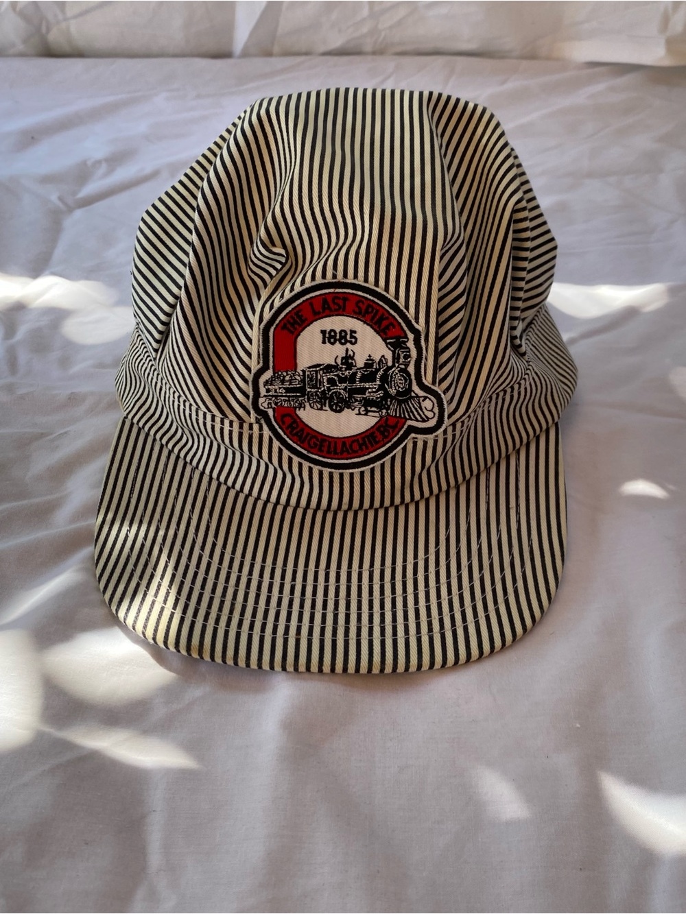 Vintage Railfest Crangellachie BC 1885 Railroad Engineer Stripe Cap Hat